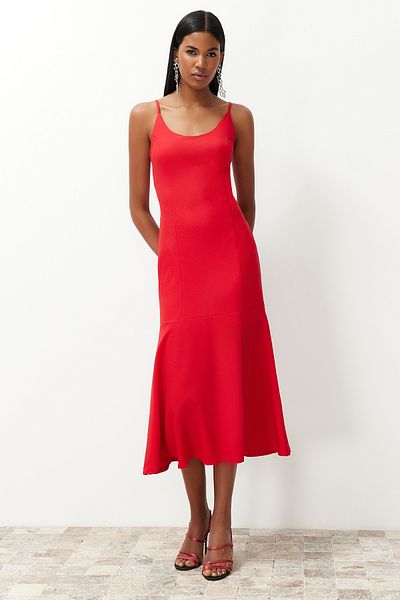 Trendyol Collection Red Body-Fitting Strappy Woven Dress TPRSS24EL00157