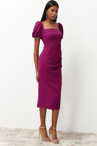Trendyol Collection Rochie țesută pe corp cu detaliu în talie violet TPRSS24EL00158