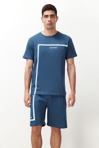 Trendyol Collection Pletené pyžamové šortky Indigo Regular Fit Crew Neck – TMNSS23PT00017