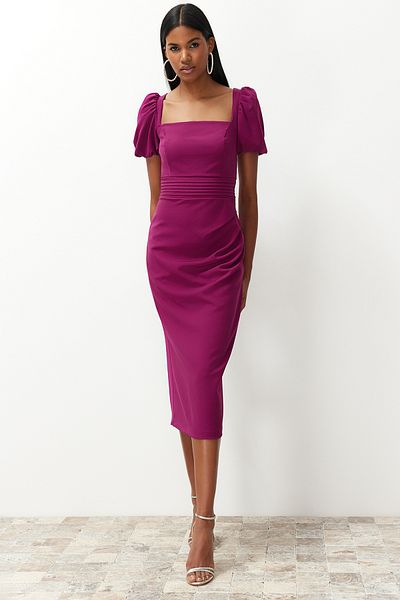 Trendyol Collection Rochie țesută pe corp cu detaliu în talie violet TPRSS24EL00158