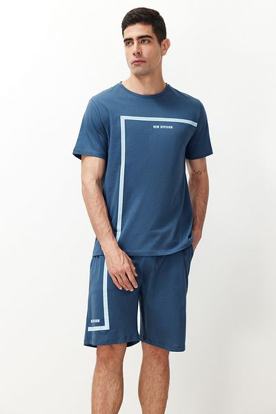 Trendyol Collection Pletené pyžamové šortky Indigo Regular Fit Crew Neck – TMNSS23PT00017