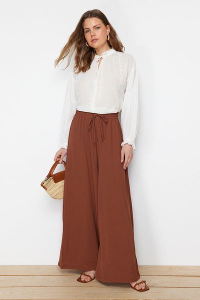 Trendyol Modest بنطال منسوج براون فضفاض TCTSS22PL0240