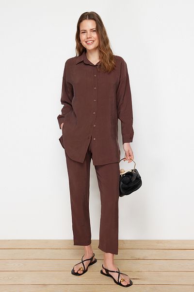 Trendyol Modest Σετ παντελόνι παντελόνι από ύφασμα καφέ Modal υφασμένο στο κάτω μέρος TCTSS24US00058