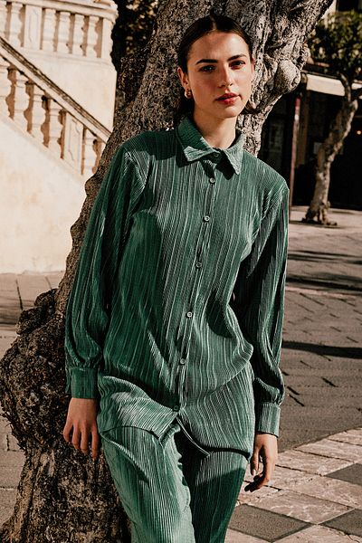 Trendyol Modest Khaki dzianinowy plisowany zestaw koszula i spodnie - TCTSS24US00041