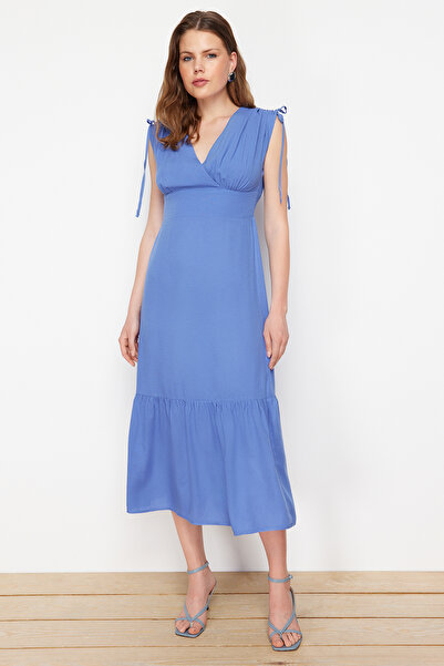 Συλλογή Trendyol Μπλε Φούστα Flounce Maxi Υφαντό Φόρεμα TWOSS24EL00623