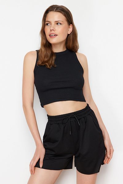 Trendyol Collection Flexible Corded Black Tank Top and Shorts Set - TWOSS24AU00027
