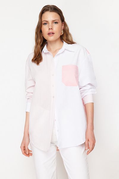 Trendyol Collection Cămașă țesută supradimensionată cu blocare de culoare roz TWOSS24GO00136