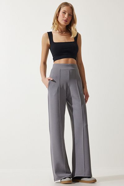 Happiness İstanbul Graue flexible Palazzo-Hose für Damen BF00090