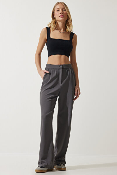 Happiness İstanbul Szürke Lycra női Palazzo nadrág - RV00175