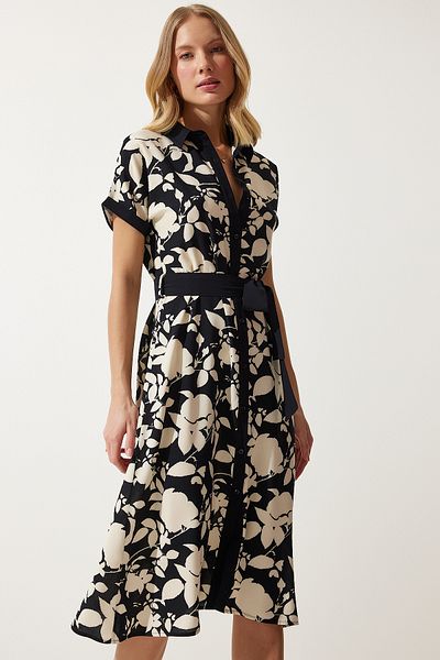 Happiness İstanbul Rochie de vară subțire din viscoză cu model floral crem - DD01311