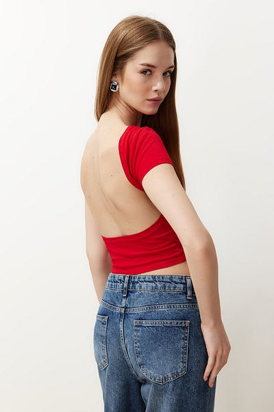 Trendyol Collection Червона блузка без спинки з бавовняного стрейчу TWOSS23BZ00912
