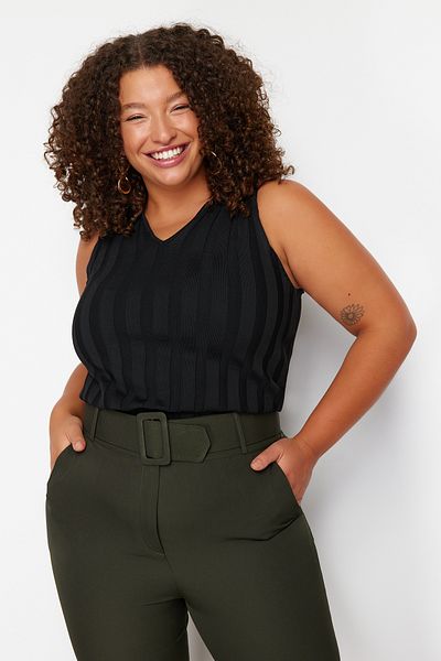 Trendyol Curve Černá provázková halenka s bodycone TBBSS24AF00054