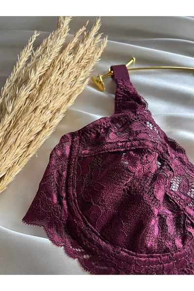 MODELLİFE B Cupă Full Cup Lace Up Plum Sutien cu sârmă Necăptușit cu sârmă Acoperire completă Sutien elegant și adunat
