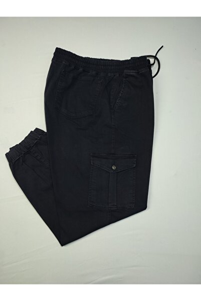 Genel Markalar Büyük Beden Erkek Kot Jogger Kargo 22001 Black