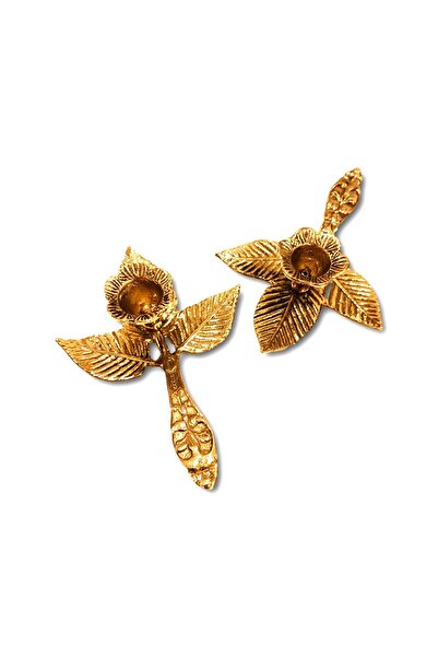 Sonay Bakırcılık İkili Sarı Pirinç Yaprak Model Şinanay Mumluk