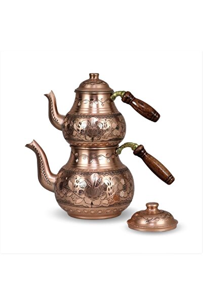 Sonay Bakırcılık 1 Mm Kalın Gül Çiçek Eskitme Bakır Çaydanlık