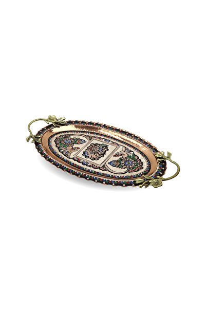 Sonay Bakırcılık Gül Çiçek Oval Bakır Tepsi 37 Cm X 22 Cm