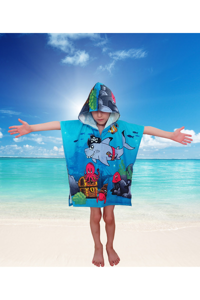 Ewason Дитячий пляжний рушник з капюшоном і принтом «Океан» для дітей 3-6 рок...