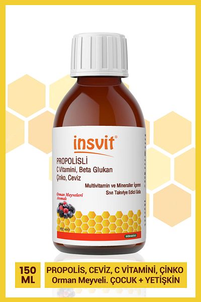 insvit Zinc WalnutMultivitaminandMineralSyrup with Vitamin C andBetaGlucan with Propolis - 150 Ml