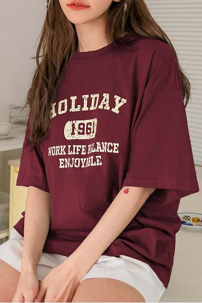 MODAGEN Μπλουζάκι Unisex Claret Red Crew με λαιμόκοψη Holiday με στάμπα oversize