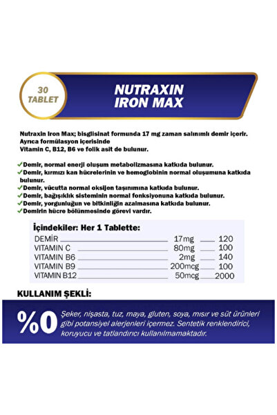 Nutraxin Magnezyum Complex 60 Tablet 125 Mg & Nutraxin Iron Max 17 Mg