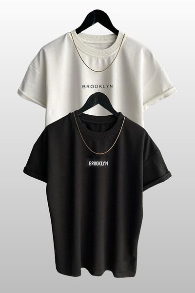 MODAGEN Unisex Brooklyn Printed 2 Pack Black-White Tričko