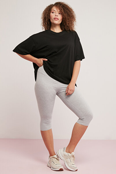 ETHIQUET Lıly Women's Cotton Thick Textured Knee Length Knitted Grimelange Large Size Leggings