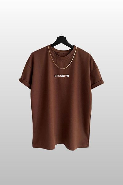 MODAGEN Tricou unisex cu imprimeu Brooklyn, pachet de 2 albastru-cafea