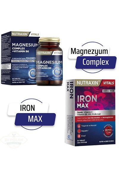 Nutraxin Magnesium Complex and Nutraxin Iron Max - 60 Tablets 125 Mg + 17 Mg