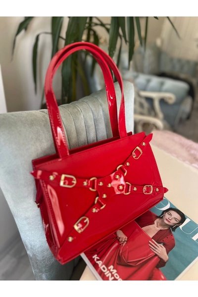 ZEYZEYBUTİK LOREN ZIMBA DETAYLI RUGAN KIRMIZI KADIN ÇANTA