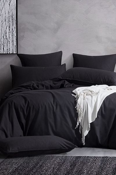 Soft Colours Black Plain Decorative Natural Cotton Double Duvet Cover Set