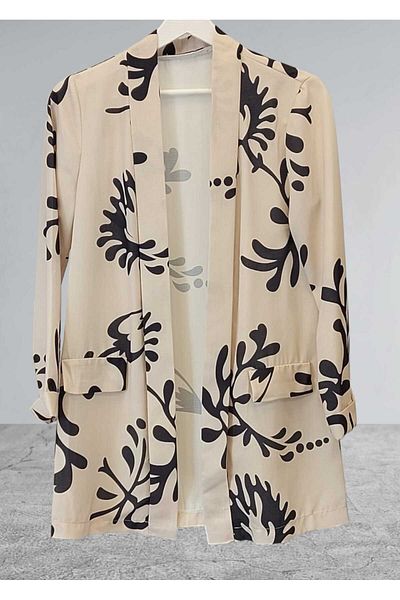 kadınmoda Black Patterned Stone Colored Blazer Jacket