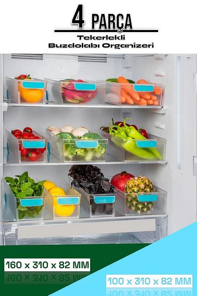 Şahane Pazar 4 Pieces Wheeled Refrigerator Organizer (2 Pcs Wide 2 Pcs Sharp) G725 Fma07256