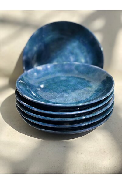 Tam Seramik 6'lı Mavi Tatlı Tabağı