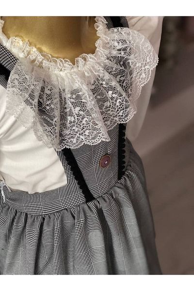 İPEKACOUTURE Γκρι Vintage καρό λευκό πουκάμισο φόρεμα
