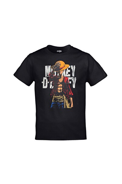 CONSTRAİN Unisex Μαύρο One Piece Monkey D. Luffy Back Letter Πουκάμισο με στάμπα