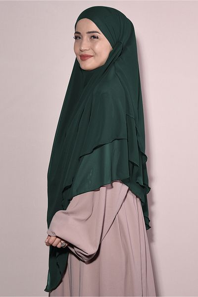 Ns nowascarf Chiffon Shawl Emerald Green with Souffle Khimar Veil