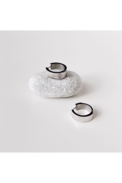 Boise Atelier Knurl Grey Steel Earring | Çelik Küpe