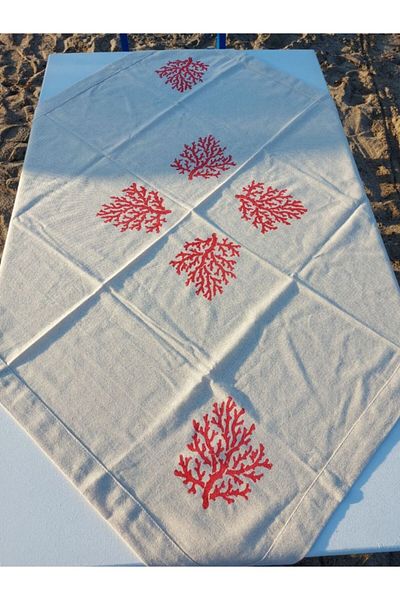 Bodrum Otantik Fiskos Cover Hand Print Square Table Cover Table Runner