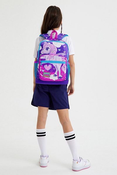 Coral High Rucsac de școală pentru copii cu 4 compartimente, mov, roz, cu model unicorn - 23708
