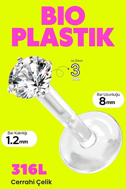 Luckshery Cerrahi Çelik Altın Tek Taşlı Labret  Bioplastik Dudak, Kulak Helix...