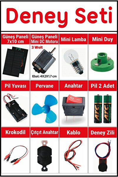 Kids Like Okul Deney Seti - Güneş Paneli, Duy, Anahtar, Pil, Motor, Krokodil ...