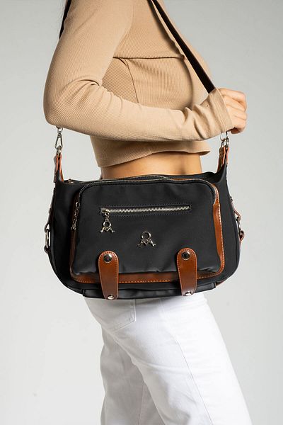 Getcho Melun Women's Black Shoulder Bag and Crossbody Bag - Back Pocket with Zipper, Durable Material