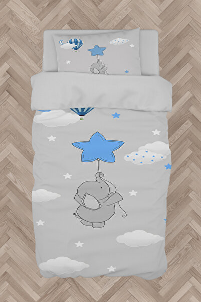 MEKTA HOME غرفة الأطفال والرضع طقم غطاء لحاف منقوش بنجوم زرقاء على شكل فيل