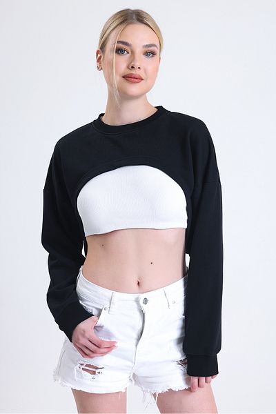 MuuBs Gumi Front Short 3 Thread Crew Neck Super Crop Sweatshirt