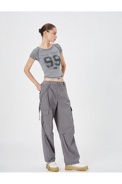 Koton Crop T-Shirt Short Sleeve Round Neck Printed Cotton