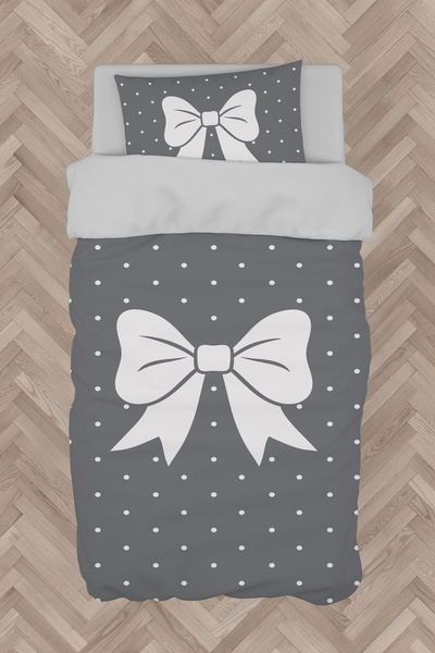 MASAL ODAM طقم غطاء لحاف رمادي منقوش بشريط لغرفة الأطفال والرضع BMN-8100