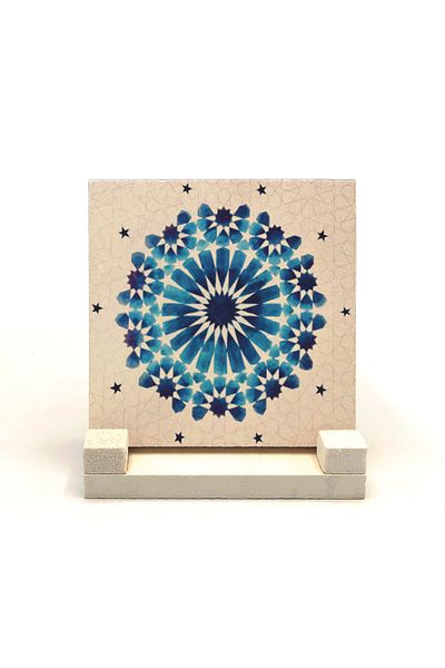 Sadrazam Suport de birou din piatră naturală imprimată cu model Rumi 10x10 Kd-55