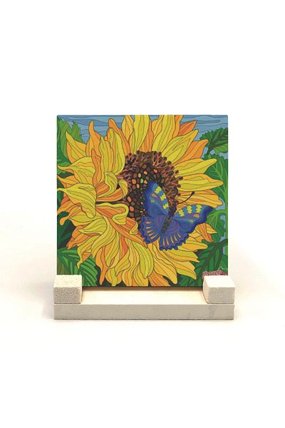 Sadrazam Butterfly Printed Natural Stone Desktop 10x10 Krg-154