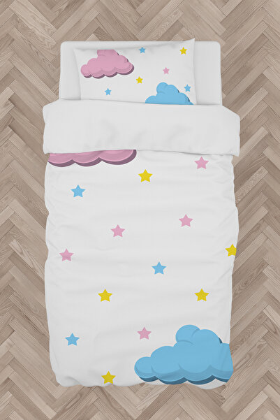 Generic Brand BABY AND KIDS ROOM Pink Blue Cloud Patterned Duvet Cover Set